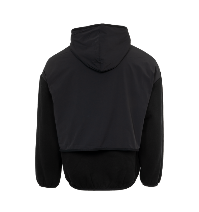 Image 2 of 4 - BLACK - FEAR OF GOD ESSENTIALS Nylon Fleece Hooded Sweater featuring elastic cuffs and hem, side pockets, rubber logo on front and nylon shell and hood. 80% cotton, 20% polyester. 