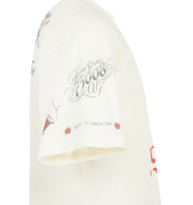 Image 3 of 3 - WHITE - BALENCIAGA Tattoo Medium Fit T-shirt featuring dry jersey, worn-out details, crewneck and tattoo artwork printed on the front, back and sleeves. 100% cotton. Made in Portugal.  