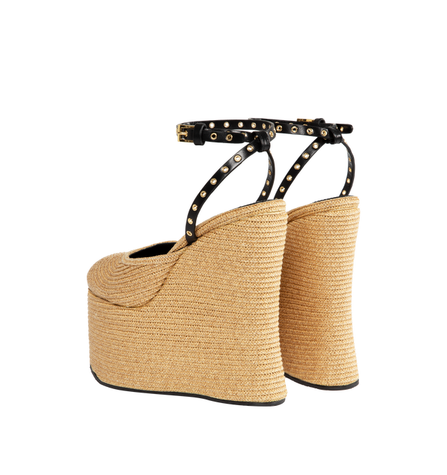Image 3 of 4 - NEUTRAL - ALAIA Wedge Sandals featuring leather eyelet-detailed straps, chunky platform sole and buckle fastening. Heel height measures 150mm. Platform measures 75mm. Raffia, leather. 