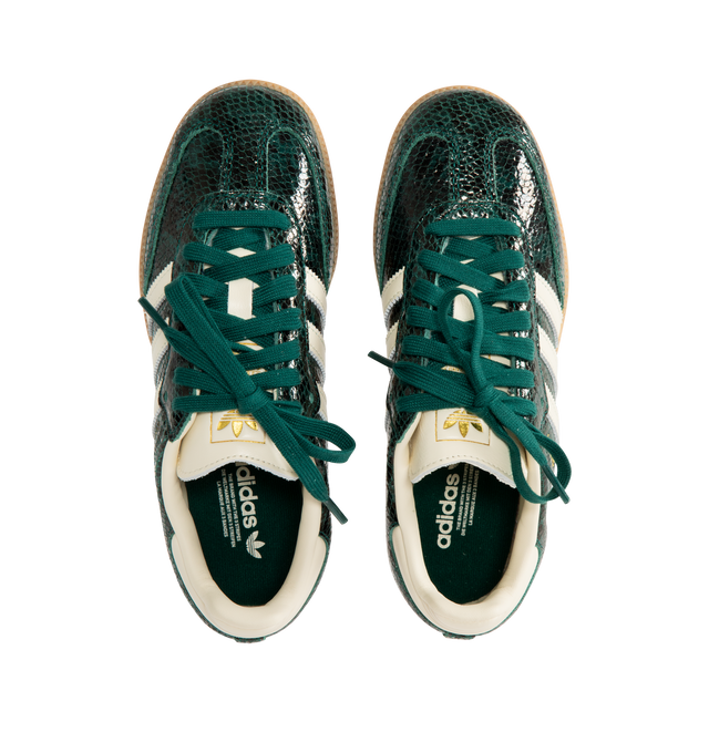 Image 5 of 5 - GREEN - ADIDAS Samba OG Sneakers featuring a snakeskin-look leather upper and overlays, reinforced T-toe, serrated 3-Stripes, regular fit, lace closure, leather upper, synthetic lining and rubber outsole. 