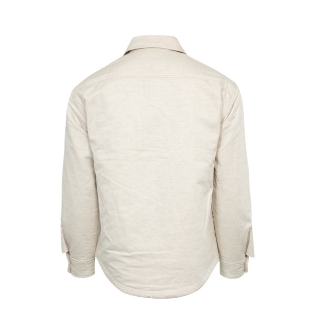 Image 2 of 2 - NEUTRAL - JACQUEMUS Padded Linen-Blend Shirt Jacket featuring point collar, button front, patch pocket, long sleeves, button cuffs and curved hem. Polyester fill. Cotton/linen. Made in Italy. 