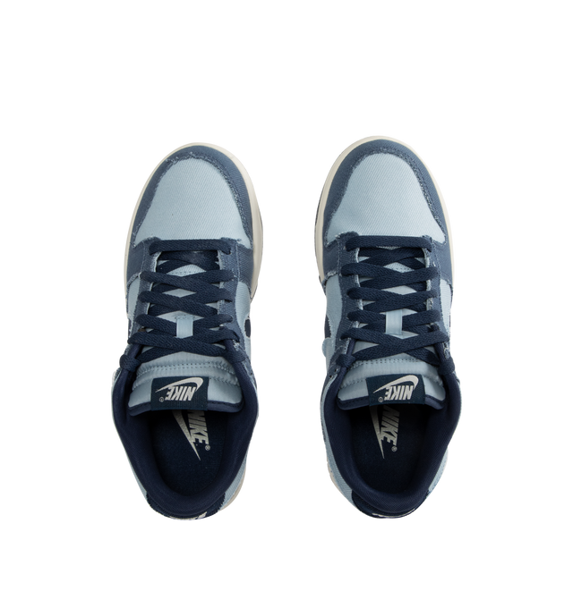 Image 5 of 5 - BLUE - Nike Dunk Low Sneakers with Armory Blue and Midnight Navy color-blocking,  a padded, low-cut collar, leather upper with a slight sheen and durability, foam midsole offering lightweight, responsive cushioning. Perforations on the toe add breathability. Rubber sole with classic hoops pivot circle provides durability and traction. 