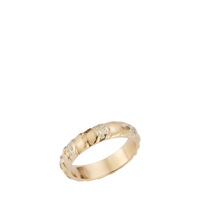 Image 2 of 3 - GOLD - Renna Aegean Ring featuring alternating diamond, high polish and brushed polish undulate around the finger for this graceful band. 4.5 mm wide. Hirshleifers offers a range of pieces from this collection in-store. For personal consultation and detailed information about jewelry, please contact our dedicated stylist team at personalshopping@hirshleifers.com. 