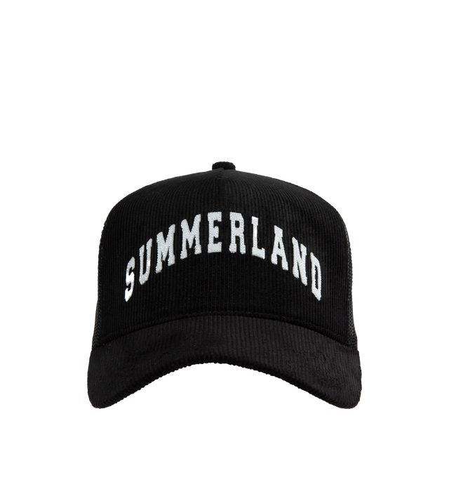 BLACK - NAHMIAS Summerland Corduroy Trucker Hat featuring embroidery on front and adjustable snap closure. 57% cotton, 43% nylon. 
