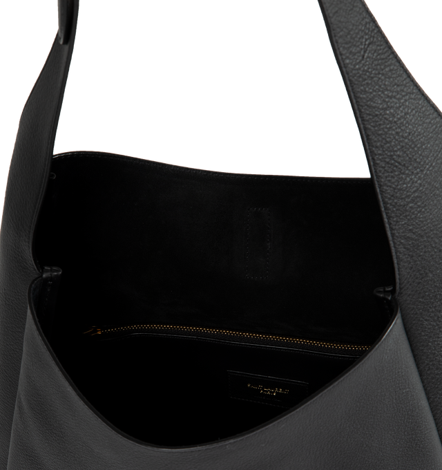 Image 3 of 3 - BLACK - SAINT LAURENT Large Le 5  7 Supple featuring two main compartments, inner zip pocket, adjustable strap, open top with cassandre hook closure and suede lining. 11.8 X 12.2 X 5.1 inches. Handle drop: 11.8 inches. 100% calfskin leather. Made in Italy.  