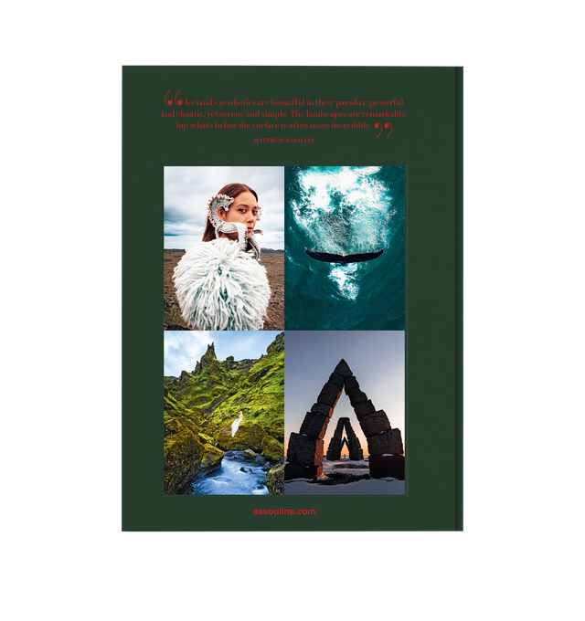 Image 3 of 5 - GREEN - Assouline Iceland Epic is a luxury coffee table book that celebrates the breathtaking landscapes, rich folklore, and vibrant creative culture of Iceland through captivating photography and engaging storytelling. Written by Erika Owen, this designer linen hardcover book explores the country's dramatic glaciers, volcanoes, geothermal springs, contemporary design, and unforgettable natural wonders, offering an inspiring journey through one of the world's most extraordinary destinations.  