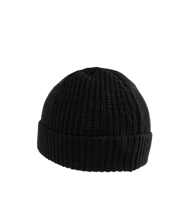 Image 2 of 2 - BLACK - OFF-WHITE Bookish Classic Knit Wool Beanie featuring wool, round crown, folded hem and logo accent. Made in Italy. 