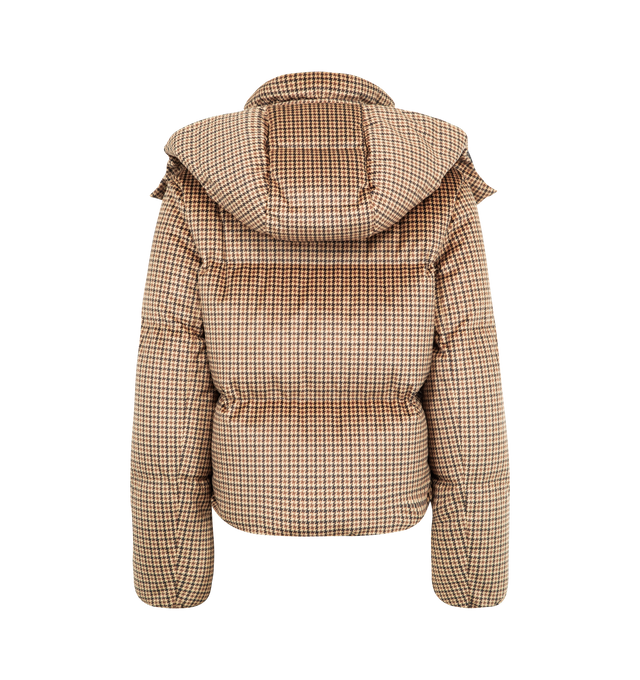 Image 3 of 4 - BROWN - MONCLER Quierzy Hooded Short Down Jacket featuring polyester lining, down-filled, detachable hood, zipper closure, pockets with snap button closure and adjustable hem with drawstring fastening. 100% polyester. Padding: 90% down, 10% feather. Made in Romania. 