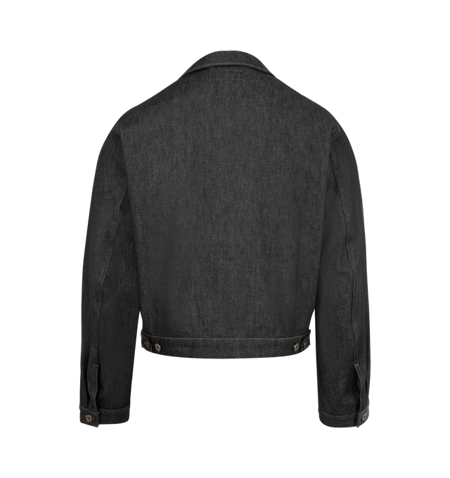 Image 2 of 3 - GREY - LEMAIRE Trucker Jacket featuring shirt collar, front button closure, long sleeves, straight buttoned cuffs, chest patch pockets with button flaps, adjustable tabs at the waistband and contrast top stitching, 100% cotton.  