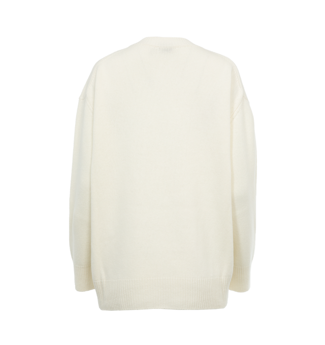 Image 2 of 3 - WHITE - MONCLER Crew Neck Sweater featuring a wool and cashmere blend, stockinette stitch, gauge 5, crew neck and embroidered logo. 90% virgin wool, 10% cashmere. 