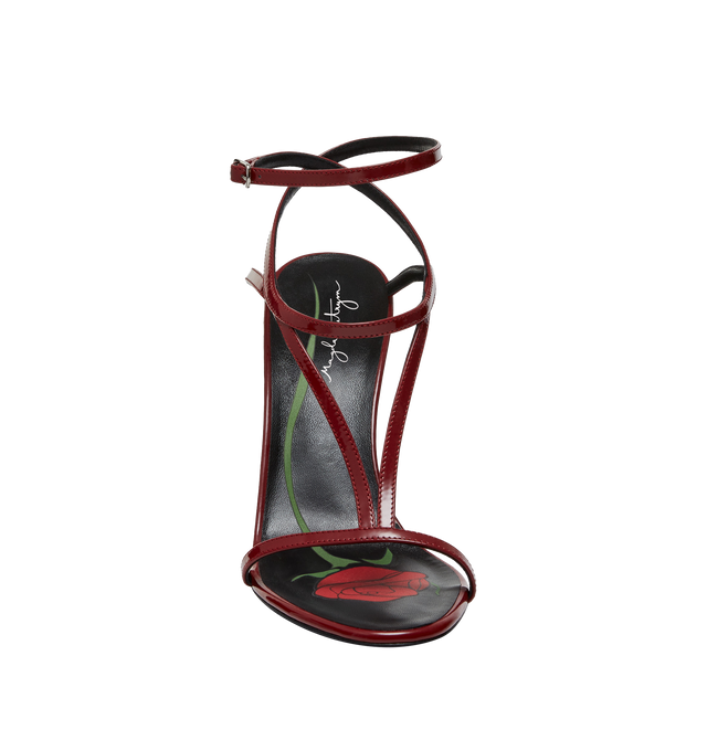 Image 3 of 3 - RED - MAGDA BUTRYM Strappy Sandal Heels featuring signature Magda detailing including a rosette embellished heel and a beautiful hand painted rose along insole. 105mm heel. 100% calf leather. Flower: 100% cotton. Made in Italy. 