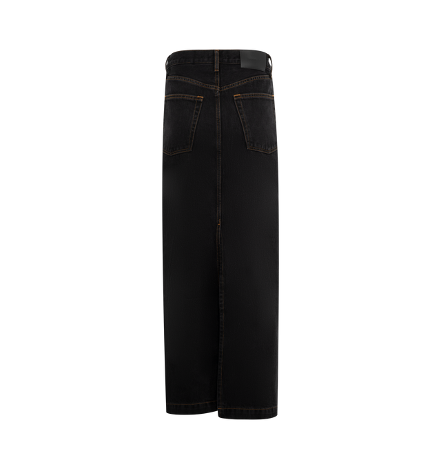 Image 2 of 3 - BLACK - WARDROBE.NYC Black cotton denim maxi column skirt featuring mid-rise, belt loops, classic five pockets, straight hem, rear slit and button fly fastening. 100% cotton. 