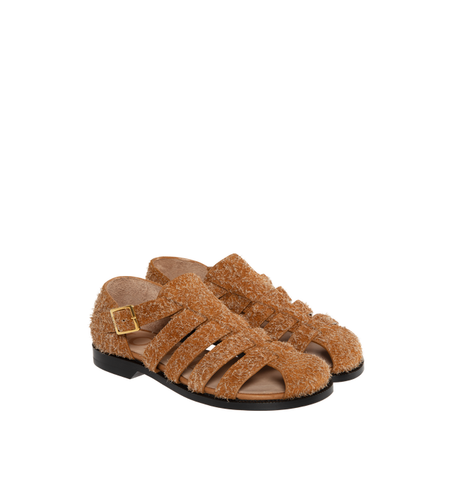 Image 2 of 4 - BROWN - LOEWE Campo Sandal featuring brushed suede, an interlaced silhouette, the LOEWE signature round toe shape, branded metal buckle closure and leather sole and padded leather insole. 
