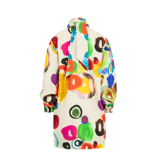 Image 2 of 2 - MULTI - LIBERTINE JH Gouache Bianca Tunic featuring classic fit, self tie at neck in back and button closure at cuff. 94% silk, 6% elastane.   