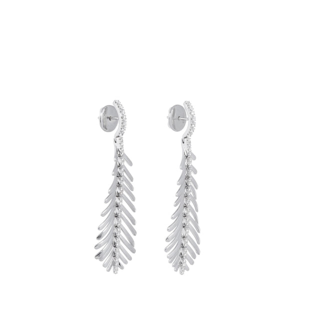 Image 2 of 3 - SILVER - SIDNEY GARBER Plume Earrings: 18K WG Di Spine Plume ER, Posted, 0.75CT. Plume Earrings move and sway as you do, with a row of diamonds down the spine to catch the light. Length: About  2.25 Inches. Diamonds .75 Carat. 18k White Gold. 