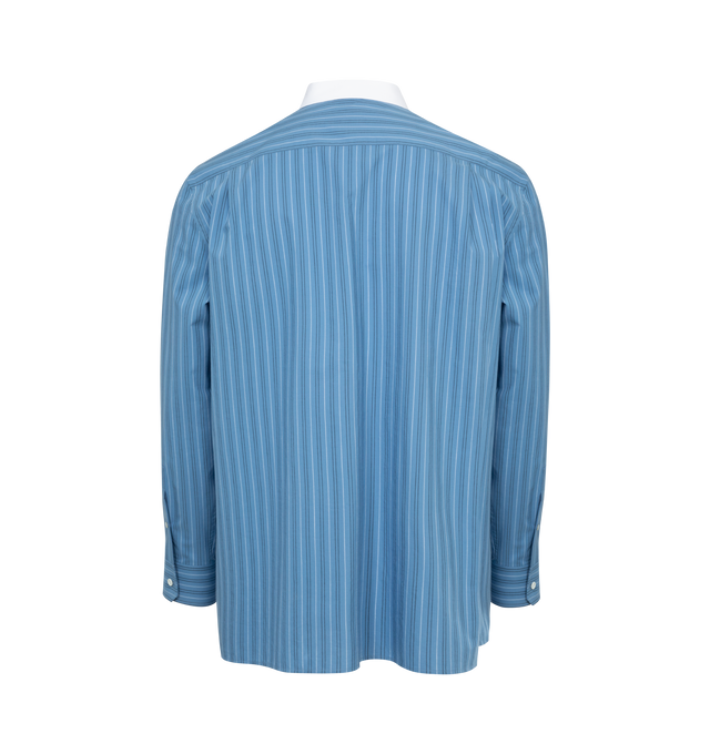Image 2 of 2 - BLUE - LOEWE Striped Shirt featuring contrast point collar, button placket, long sleeves, mitered barrel cuffs and side pleats at back yoke. Cotton/polyester. Made in Italy. 