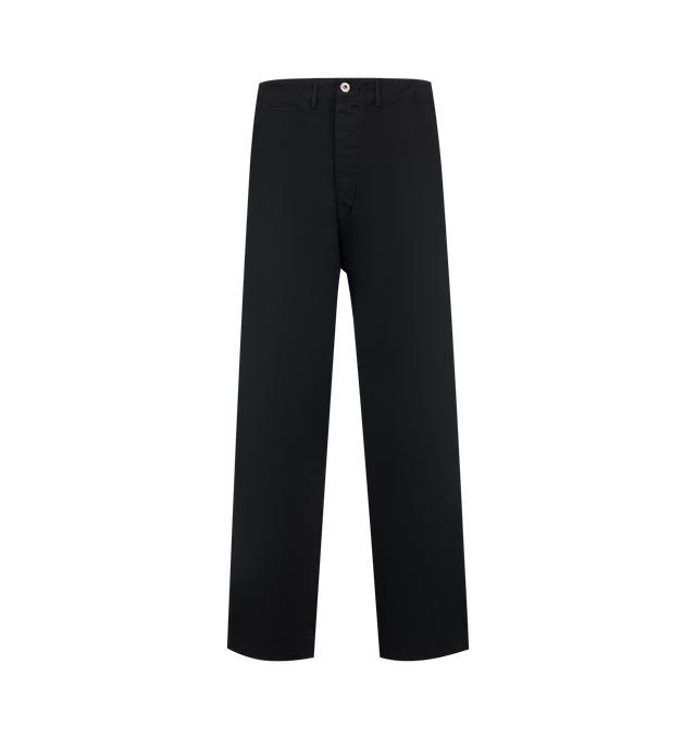 Image 1 of 3 - BLACK - A.Presse Men's Vintage Chino Trousers feature a relaxed silhouette with a timeless chino design for versatile everyday wear. Inspired by vintage military styling, these designer trousers combine premium craftsmanship with a refined yet casual aesthetic, making them an effortless addition to any wardrobe. Main Material: 100%Cotton. Made in Japan. 