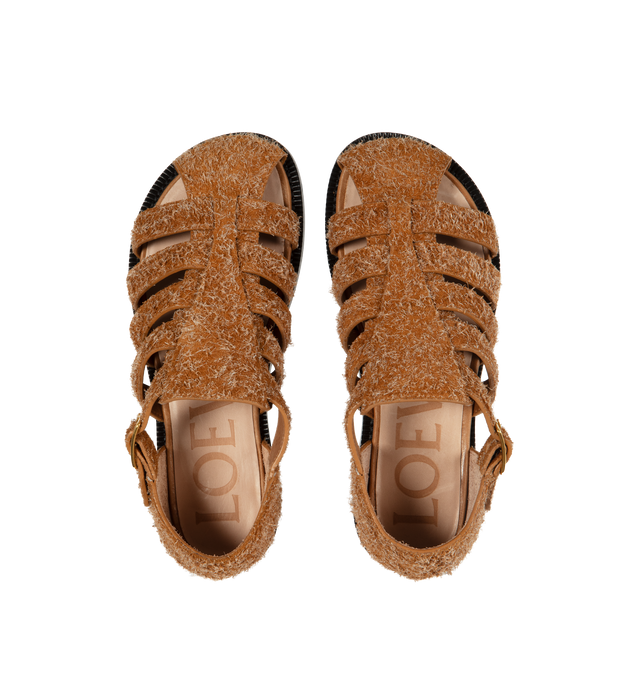 Image 4 of 4 - BROWN - LOEWE Campo Sandal featuring brushed suede, an interlaced silhouette, the LOEWE signature round toe shape, branded metal buckle closure and leather sole and padded leather insole. 