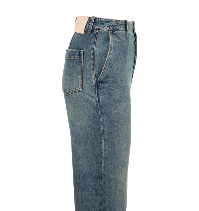 Image 3 of 4 - BLUE - LOEWE Jeans crafted in medium-weight washed cotton denim in  regular fit and regular length with a mid waist and loose leg. Featuring belt loops, concealed button fly, slash pockets, rear patch pockets and LOEWE embossed leather patch placed at the back. 