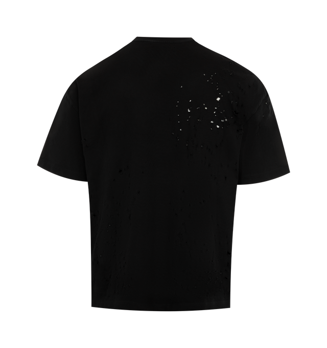 Image 2 of 2 - BLACK - AMIRI Hollywood Shotgun T-Shirt featuring allover shotgun distressing, Hollywood logo lettering across chest, crew neckline, short sleeves, oversized fit and pullover style. 100% cotton. 