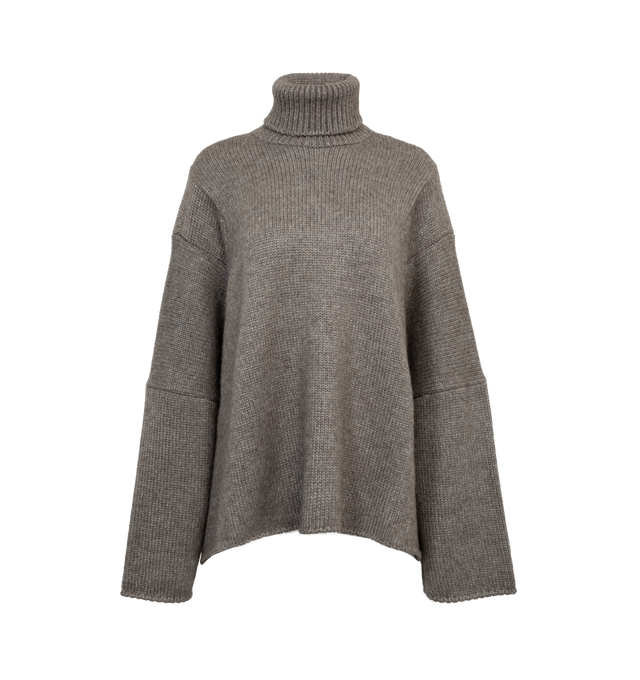 Image 1 of 3 - GREY - THE ROW ERCI TOP featuring turtleneck, rib knit collar and back hem and dropped shoulders. 60% alpaca, 40% silk. Made in Italy. 