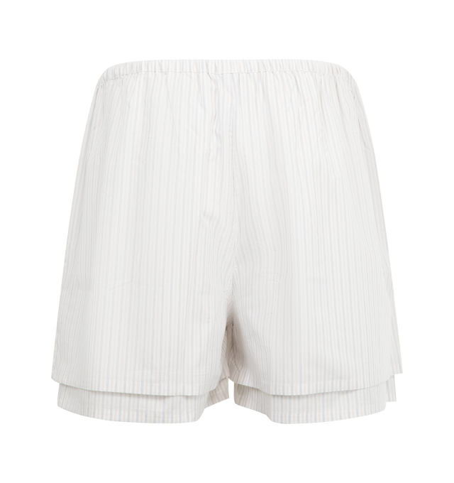 Image 2 of 3 - WHITE - DEIJI STUDIOS Layered Short featuring elastic waistband, layered design, all-over stripe print and relaxed fit. 100% organic cotton. 