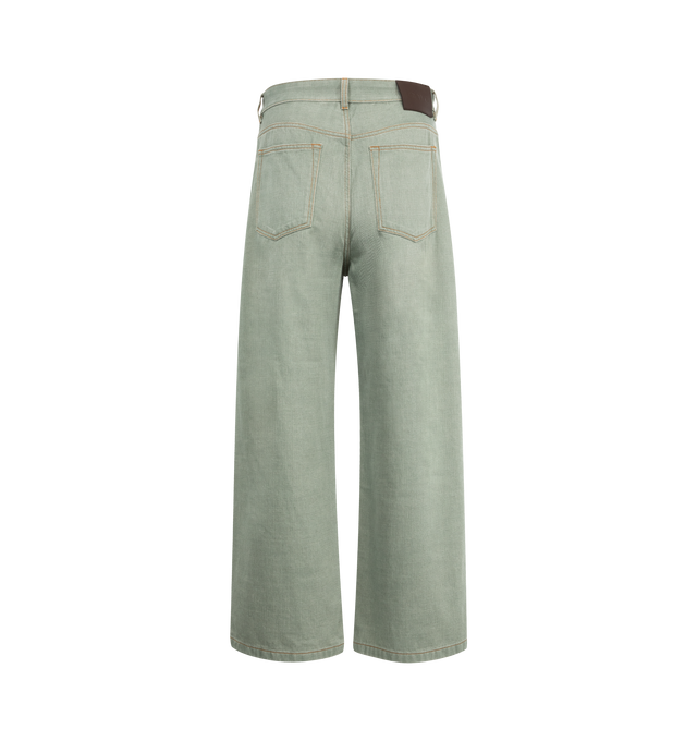 Image 2 of 3 - GREEN - LOEWE Jeans in denim featuring medium-weight washed cotton denim, relaxed fit, regular length, mid waist, curved leg, concealed zip fly, five pocket style and LOEWE embossed leather patch placed at the back. 100% cotton. Made in Italy. 