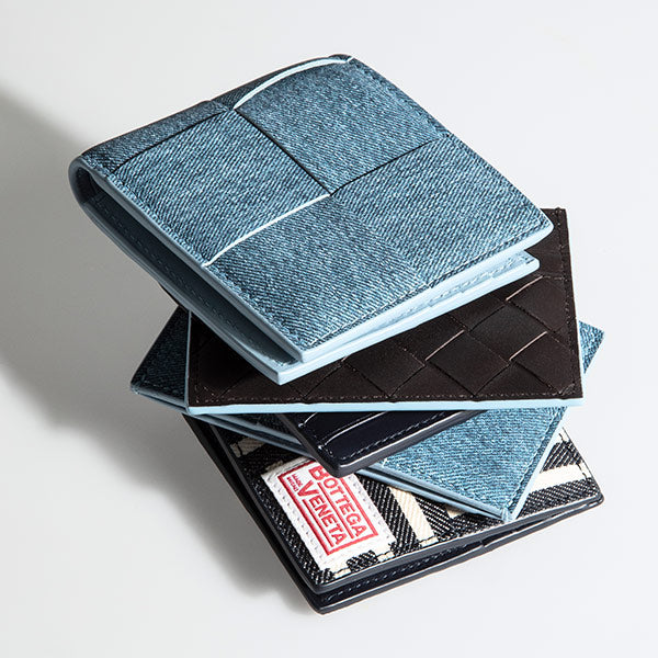 Bottega Veneta woven leather wallets with denim details