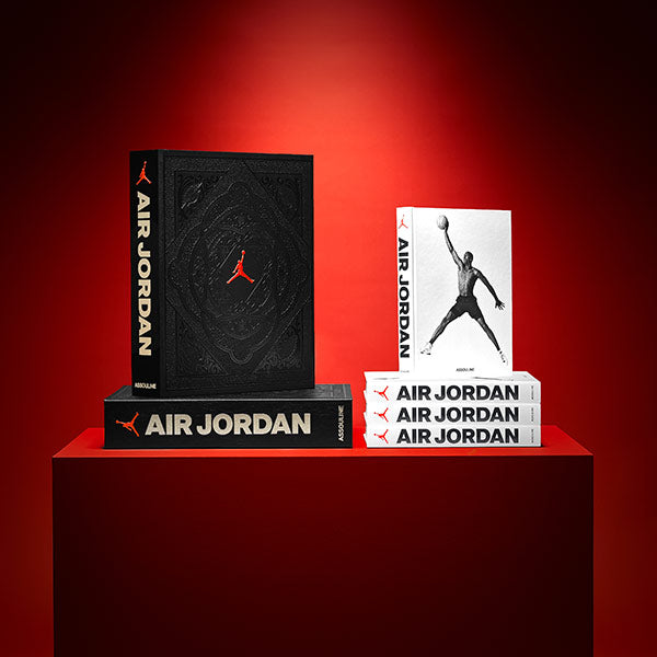 Assouline Air Jordan books on a red background