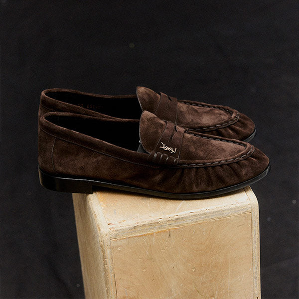 Pair of brown suede loafers by Saint Laurent