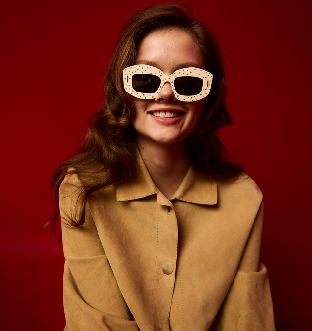 Image 4 of 4 - WHITE - LOEWE Screen sunglasses crafted in acetate with Swarovski crystal embellishments and an Anagram in a gold finish on the arm. 100% UVA/UVB protection. 