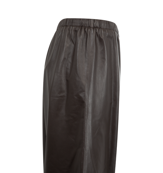 Image 3 of 3 - BROWN - THE ROW Yani Pant featuring elastic waist with concealed drawstring, wide legs and faux zip closure. 100% lambskin. Lining: 100% silk. Made in Italy. 