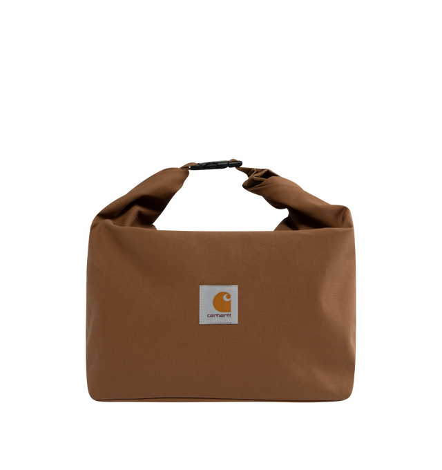 Image 1 of 4 - BROWN - CARHARTT WIP Canvas Roll-Up Insulated Bag featuring waxed canvas finish, wide opening for easy access, waterproof insulation lining, suitable for food contact, roll top with buckle closure and square label. 11 x 5.9 x 15.7 inch. 100% cotton. 