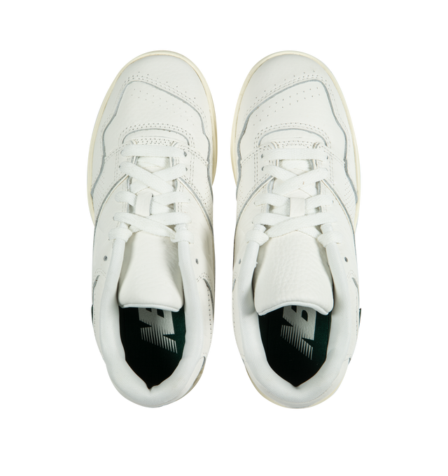 Image 5 of 5 - WHITE - NEW BALANCE 550 Mini Logo Sneaker featuring a debossed NB logo, premium white leather, green tag on the lateral ankle and rubber sole.  