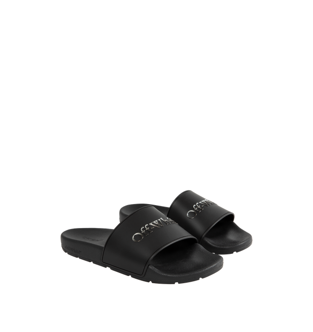 Image 2 of 4 - BLACK - OFF-WHITE Bookish Gradient Sliders featuring open toe, logo-embossed strap at vamp, logo printed at molded footbed and treaded rubber sole. Upper: leather. Sole: rubber. Made in Italy. 