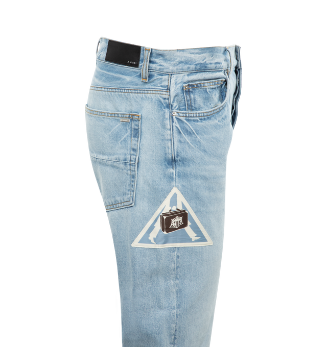 Image 3 of 3 - BLUE - AMIRI Travel Patch Straight Jean featuring 5 pockets, zip fastening, straight fit and embroidered patches. 100% cotton. 