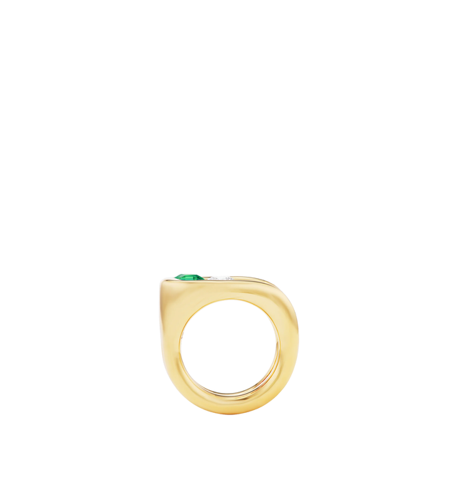 Image 3 of 3 - GOLD - Uniform Object Impact Ring is crafted in solid 18K yellow gold set with a 0.75CT asscher cut emerald and a 0.75CT round diamond. Hirshleifers offers a range of pieces from this collection in-store. For personal consultation and detailed information about jewelry, please contact our dedicated stylist team at personalshopping@hirshleifers.com.This item may be restricted for online purchase to international clients. For assistance purchasing this item please contact our dedicated stylist  