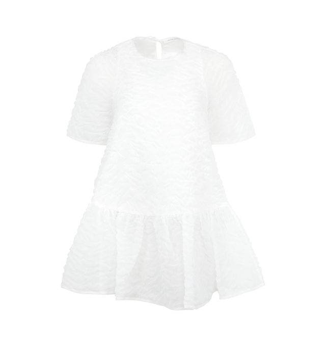 Image 1 of 2 - WHITE - CECILIE BAHNSEN Susi Top featuring sculptural silhouette, lightweight, cut from an airy nimbus matelass, peplum, lined at the bodice, narrow shoulders, a rounded neckline and a delicate bow in the back. 44% cotton, 33% polyamide, 23% polyester. Lining: 95% viscose, 5% elastane. 