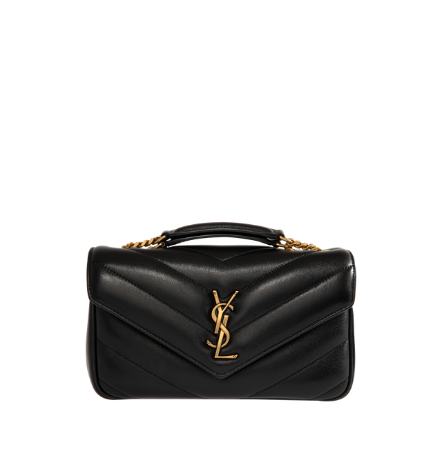 Image 1 of 4 - BLACK - SAINT LAURENT Loulou Small Bag featuring chain bag in soft lambskin with chevron-quilted topstitching, a removable leather pouch and pocket mirror, a sliding chain strap, grosgrain lining, bronze-toned hardware, magnetic snap closure and one flat pocket. 9.4" x 5.5" x 2.4". 90% lambskin, 10% brass. Made in Italy. 