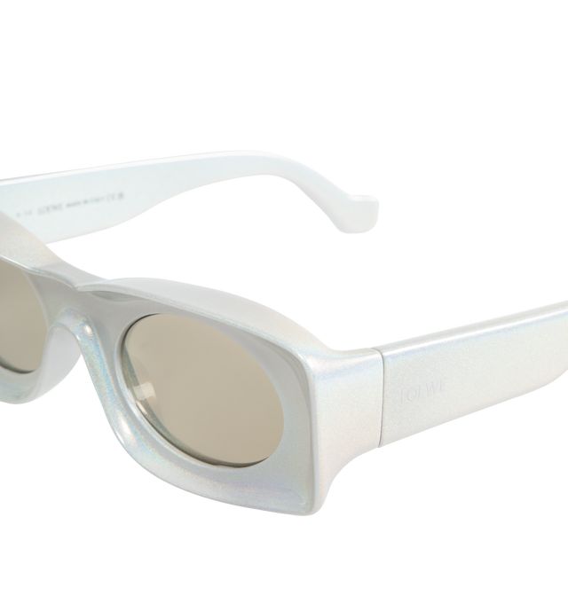 Image 3 of 3 - WHITE - LOEWE x Paula's Ibiza 49MM Oval Sunglasses featuring solid UV-protective lenses, and logo lettering at the temples. 100% UV protection. Acetate. Made in Italy. 