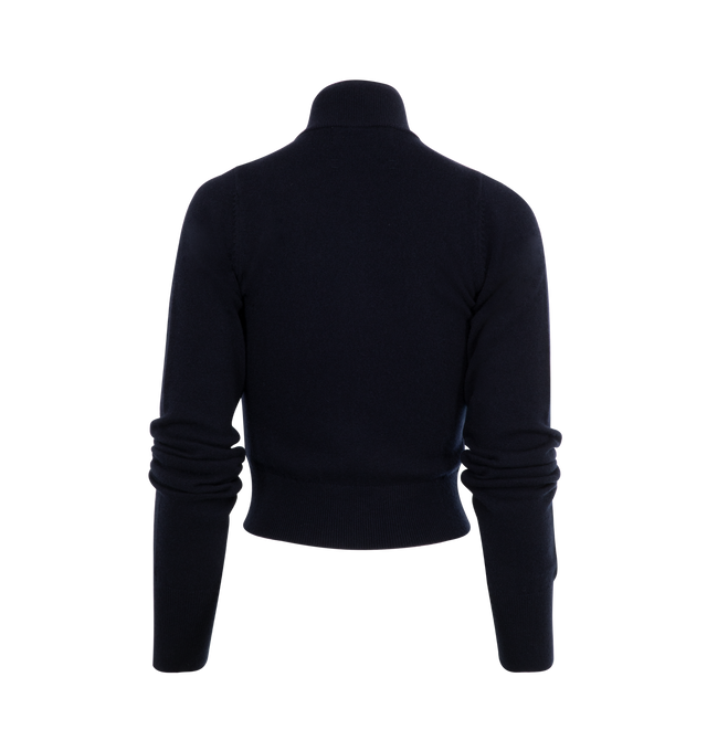 Image 2 of 2 - NAVY - EXTREME CASHMERE Lemon Cardigan featuring sporty cardigan with a high collar, a zipper that opens both ways, very tight fit and extra long sleeves. 88% cashmere, 10% nylon, 2% elastane. 