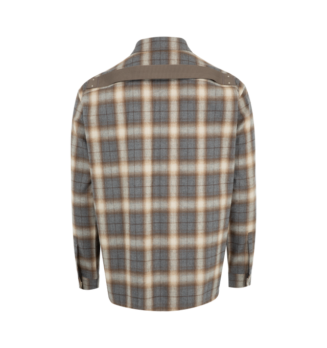 Image 2 of 2 - GREY - RICK OWENS Flannel Outershirt featuring snap fastenings, plaid print, two front flap pocket and relaxed fit. 100% cotton. Made in Italy. 