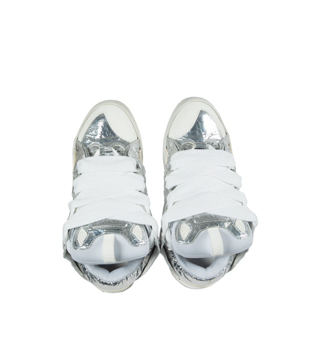 Image 5 of 5 - SILVER - LANVIN Curb Sneakers Metallic featuring leather and mesh upper, front pull loop, front lace-up closure, logo details and rubber sole. 40% polyester, 28% calf, 20% alfa, 7% nylon, 5% polyurethane. 