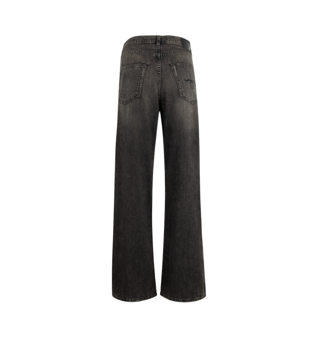 Image 2 of 3 - BLACK - R13 Damon Pleated Wide Leg Jean featuring zip fly with button closure, 5-pocket design, pleated fabric details at waist, whiskering along front and heavily faded and lightly distressed throughout. 100% cotton. Made in Italy. 