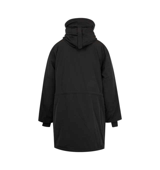 Image 3 of 4 - BLACK - Canada Goose Men's Erie Parka Tonal Disc is crafted from Recycled Organic Arctic Tech and features a heritage-inspired design engineered for extreme cold-weather conditions. Designed with an adjustable hood, fleece chin guard, and an interior drawcord waist, this down-filled parka delivers warmth, protection, and versatility. Functional details include four fleece-lined double-entry pockets, a sleeve pocket, one interior zippered security pocket, two interior drop-in pockets, elbow pa 