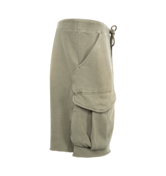 Image 3 of 3 - GREY - R13 Multi-Pocket Relaxed Sweat Shorts have an elastic drawstring waist, side pockets, and cargo pockets. 100% cotton.  