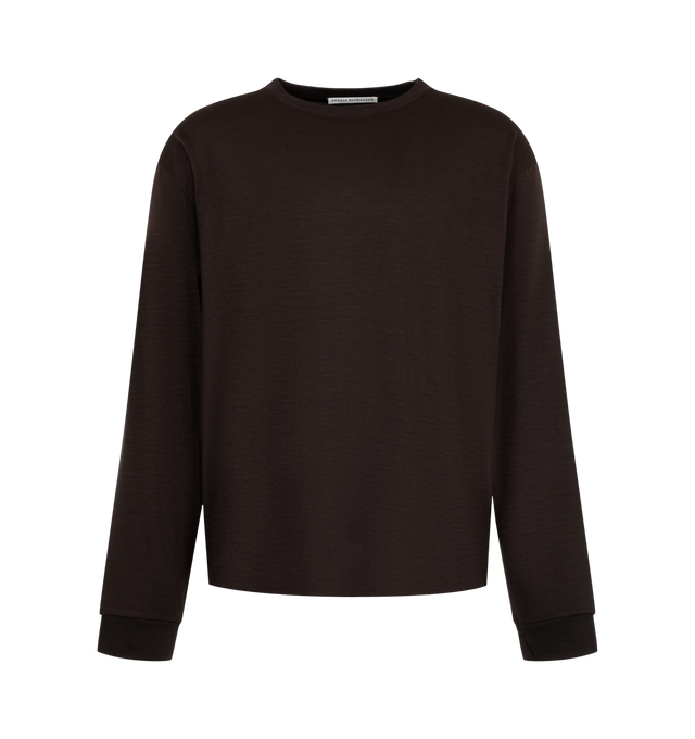 Image 1 of 2 - BROWN - Studio Nicholson Pinhas Long Sleeve Jersey is crafted from washable wool jersey and features a relaxed silhouette designed for effortless everyday wear. Made from a soft, lightweight wool with natural insulation and gentle stretch, it is detailed with a crew neckline, dropped shoulders, and long sleeves that enhance its fluid, easy-going shape. Main Material: 100% Wool. Made in Japan. 