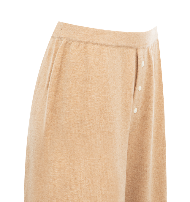 Image 3 of 3 - NEUTRAL - Guest In Residence women's loungewear pant with a relaxed fit, straight leg, elastic waistband and front three-button placket faux closure. Crafted from 100% Cashmere light-weight knit. Premium cashmere sourced from inner Mongolia, manufactured in China. 