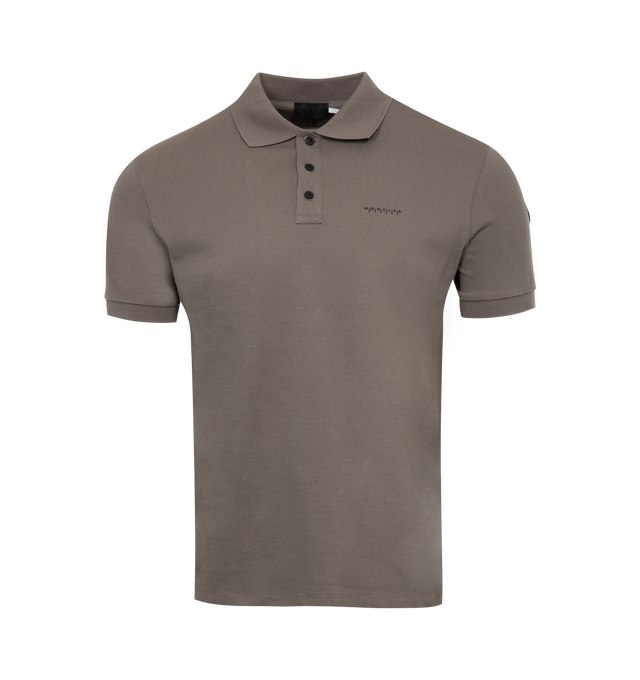 BROWN - MONCLER Logo Polo featuring collar, three button closure, short sleeves, ribbed cuffs and collar and logo. 100% cotton.