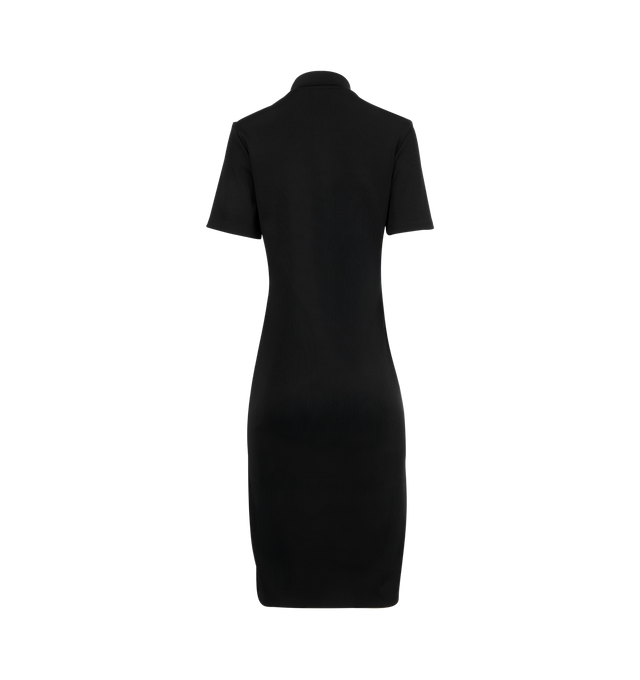 Image 2 of 2 - BLACK - MONCLER Polo Midi Dress featuring technical viscose and nylon blend, rib knit, knit collar, button closure and logo label. 87% viscose/rayon, 12% polyamide/nylon, 1% elastane/spandex. Made in Italy. 